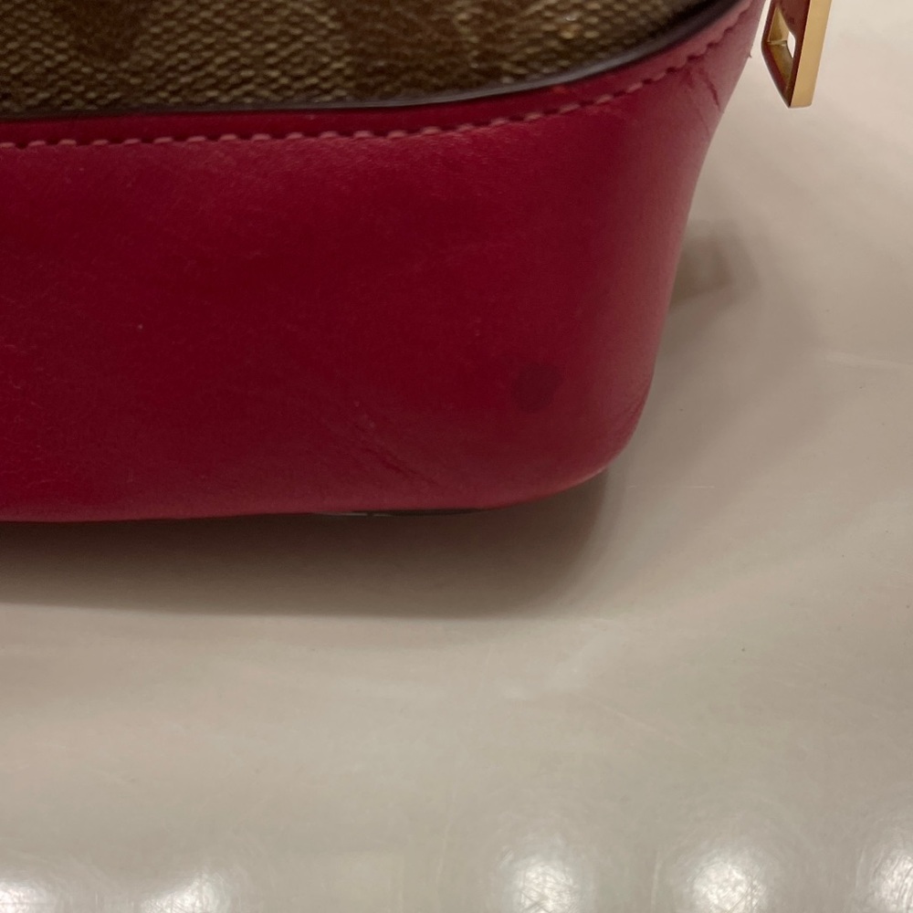 Coach Brown Signature Dome Satchel with Hot Pink Trim - Picture 5 of 8